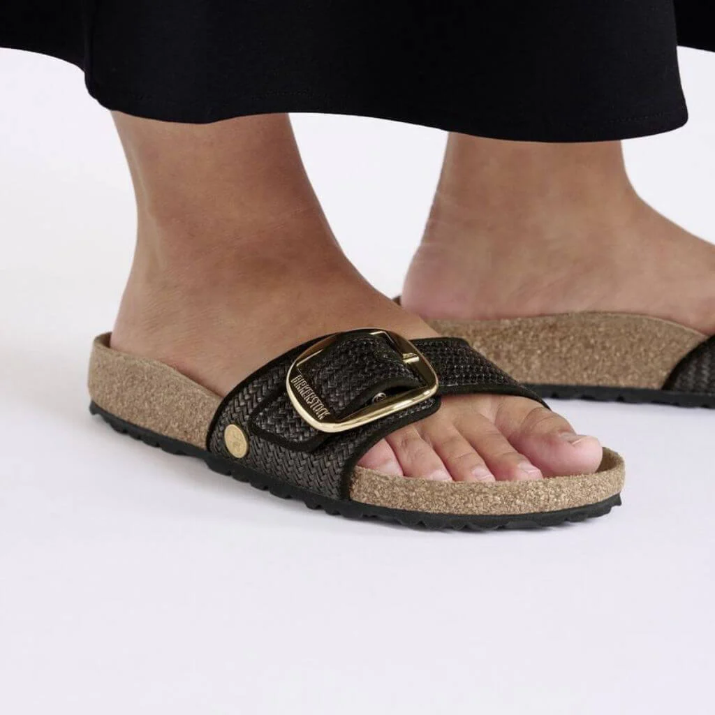 Madrid Big Buckle Textile Narrow - Raffia Black - Image 5