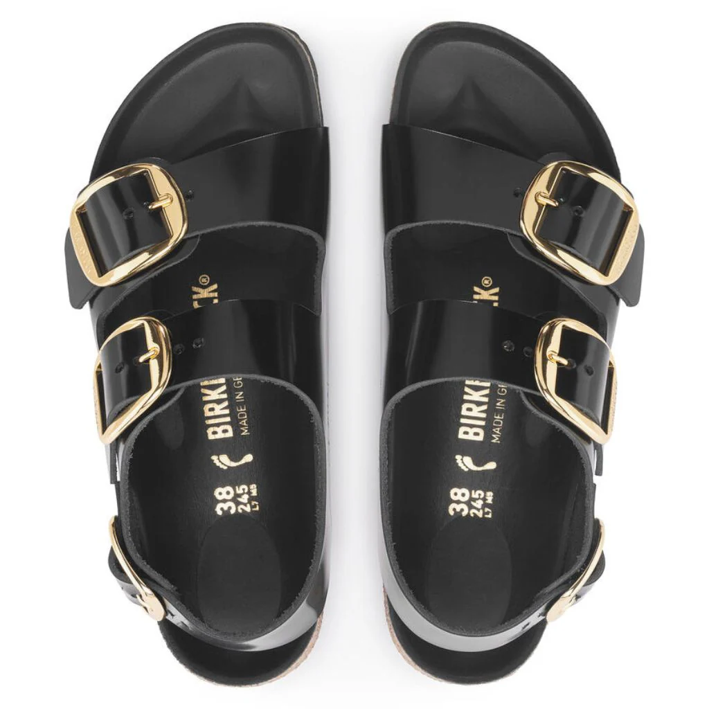 Milano High Shine Leather Big Buckle - Black - Image 5