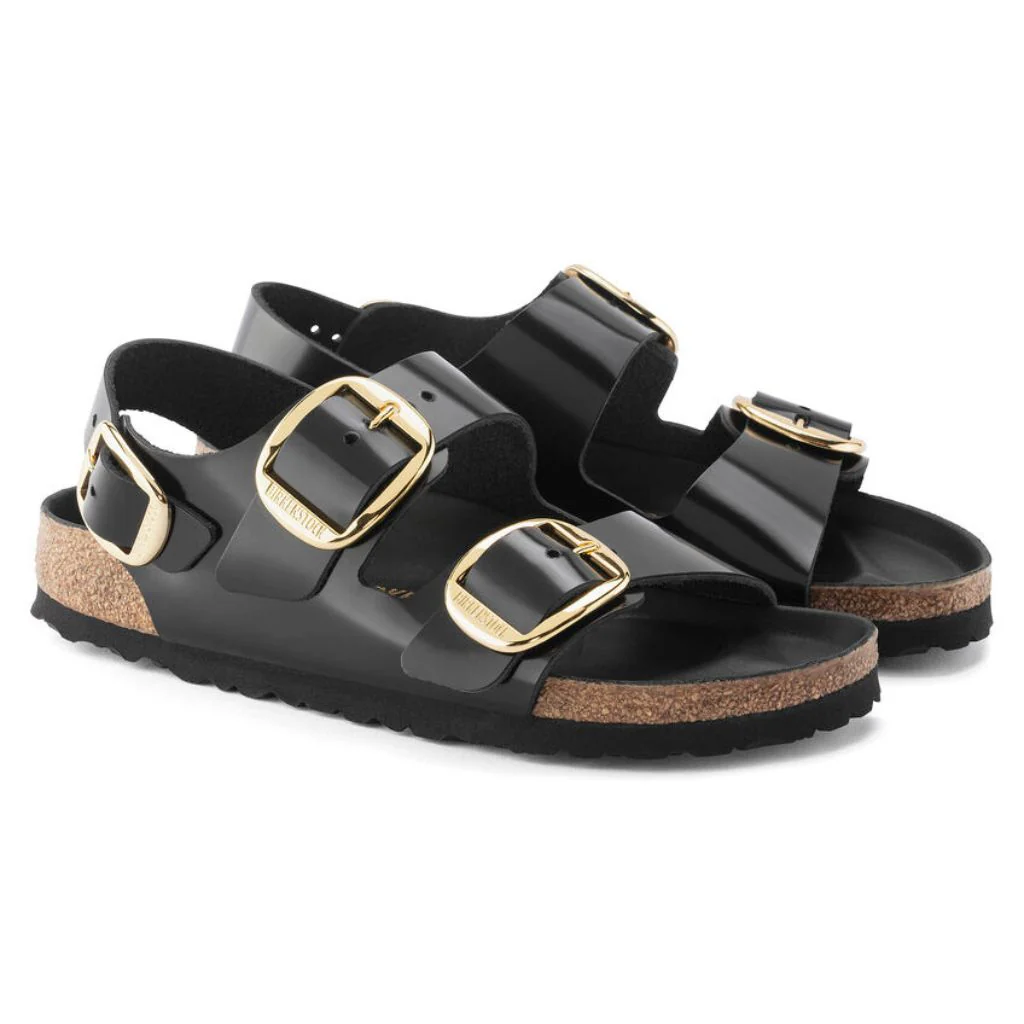 Milano High Shine Leather Big Buckle Narrow - Black - Image 3
